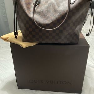 💎 AUTHENTIC LOUIS VUITTON NEVERFULL MM DAMIER EBENE & RED INTERIOR HANDBAG TOTE